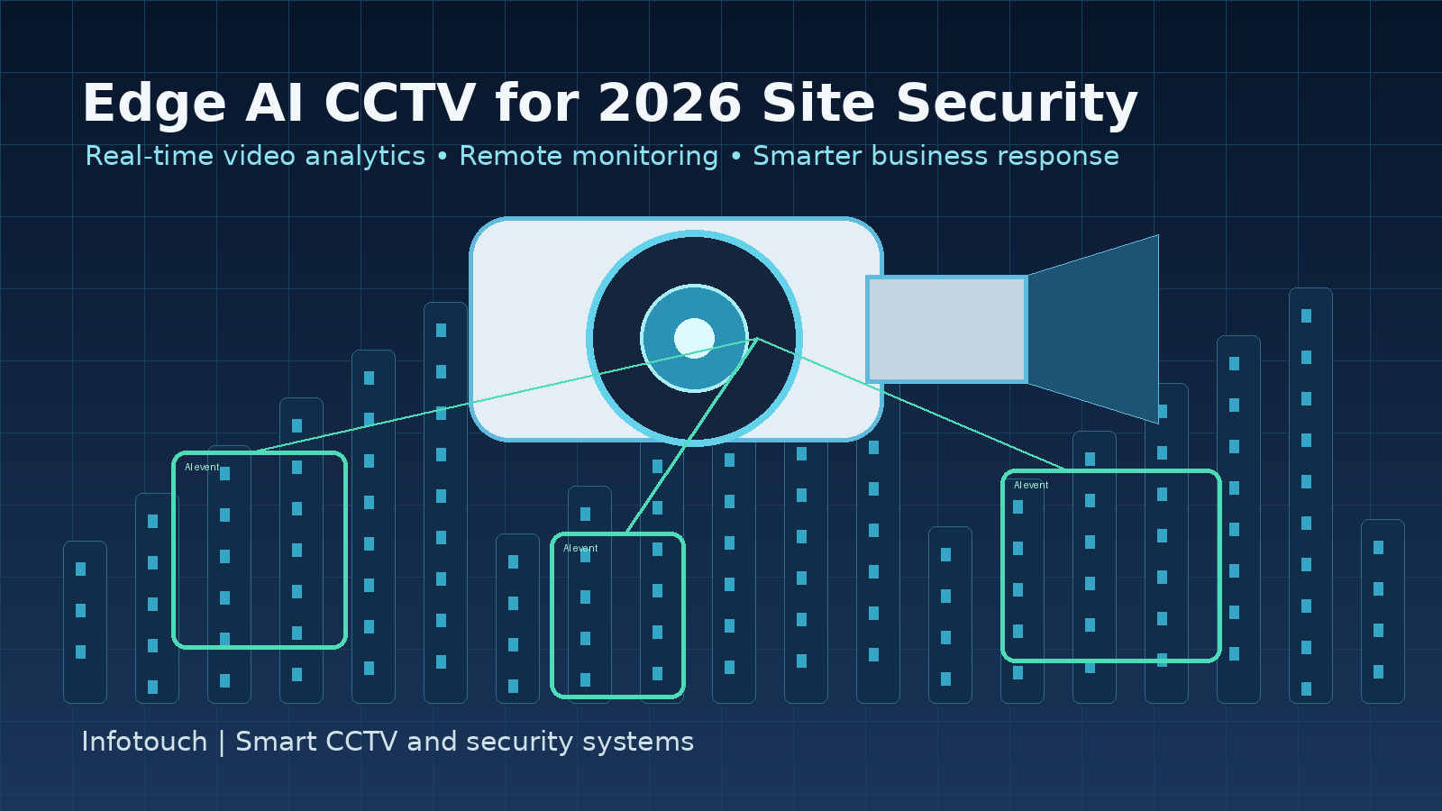 AI-enabled CCTV camera monitoring a Metro Manila business site with video analytics overlays