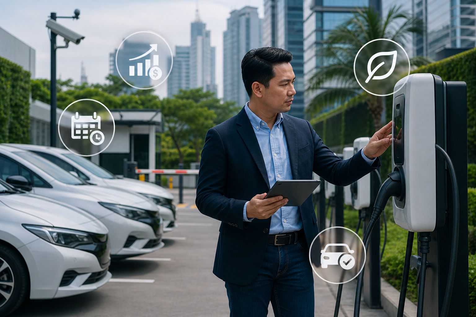 Facility manager reviewing EV charging readiness
