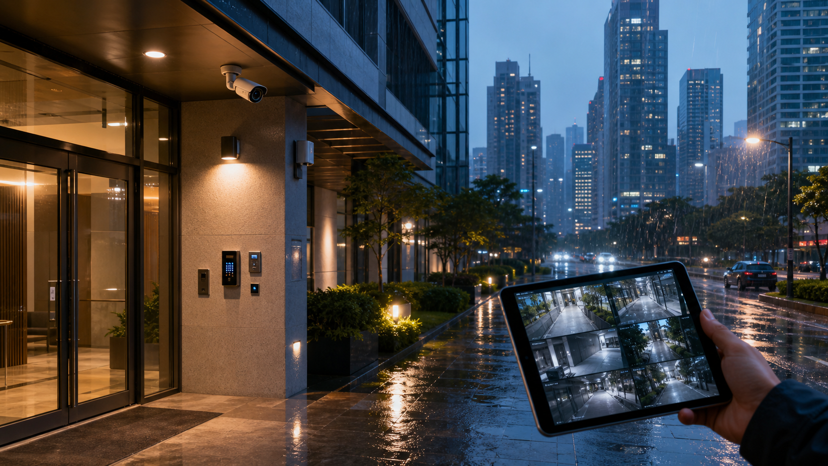 Reliable CCTV and access control supporting home and office safety during heavy rain